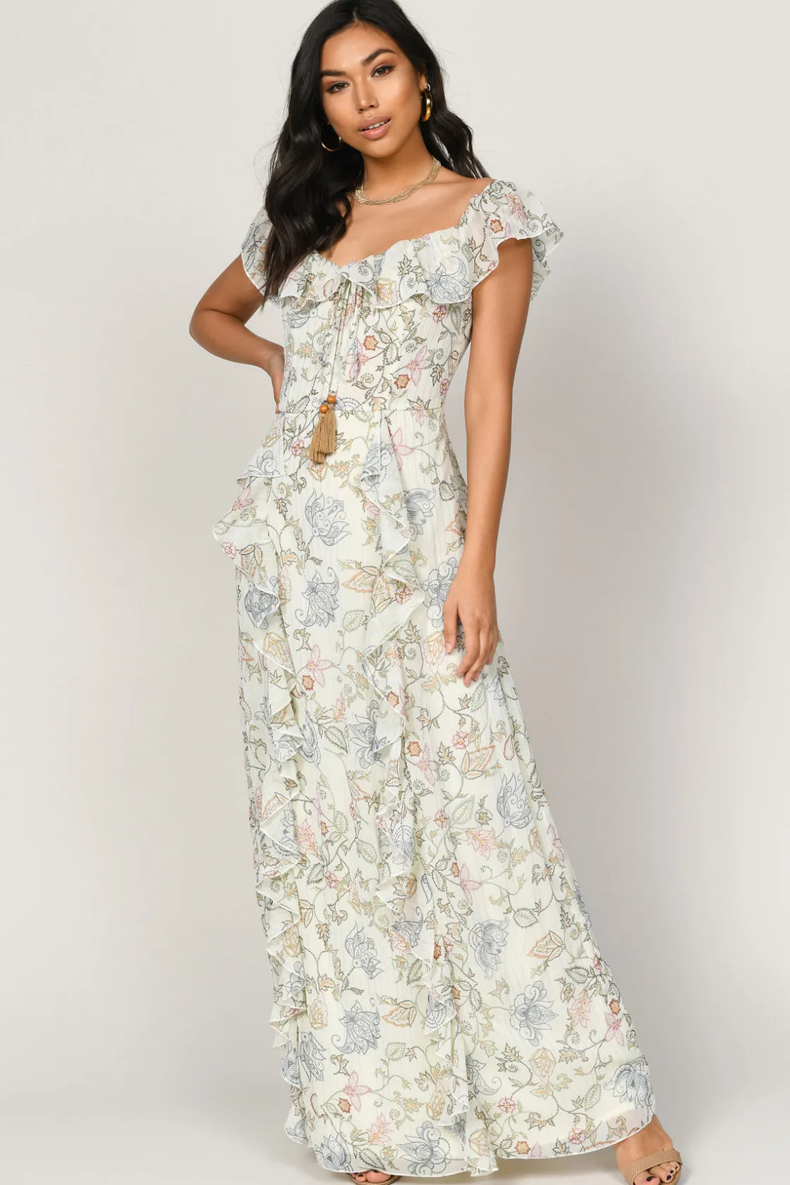 Tobi Layna Floral Ruffle Maxi Dress -