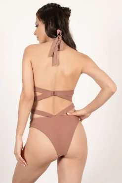 Tobi Lean Close Halter Monokini - Dark Rose