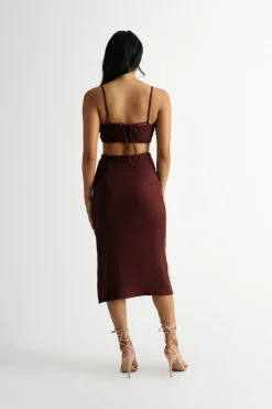 Tobi Lennon Cutout Slit Midi Dress - Chocolate Brown