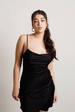 Tobi Lesli Satin Bodycon Mini Dress - Black
