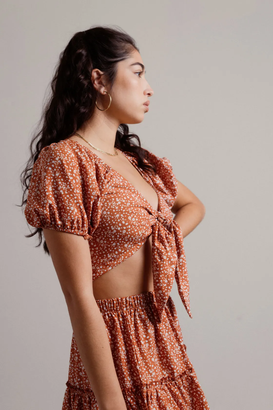 Tobi Lesly Floral Crop Top And Mini Skirt Set - Sage Blue