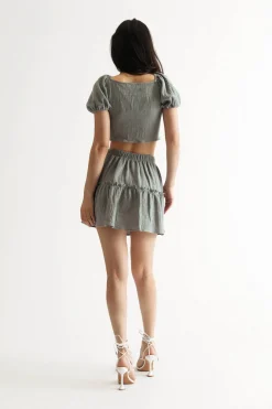Tobi Lesly Floral Crop Top And Mini Skirt Set - Sage Blue