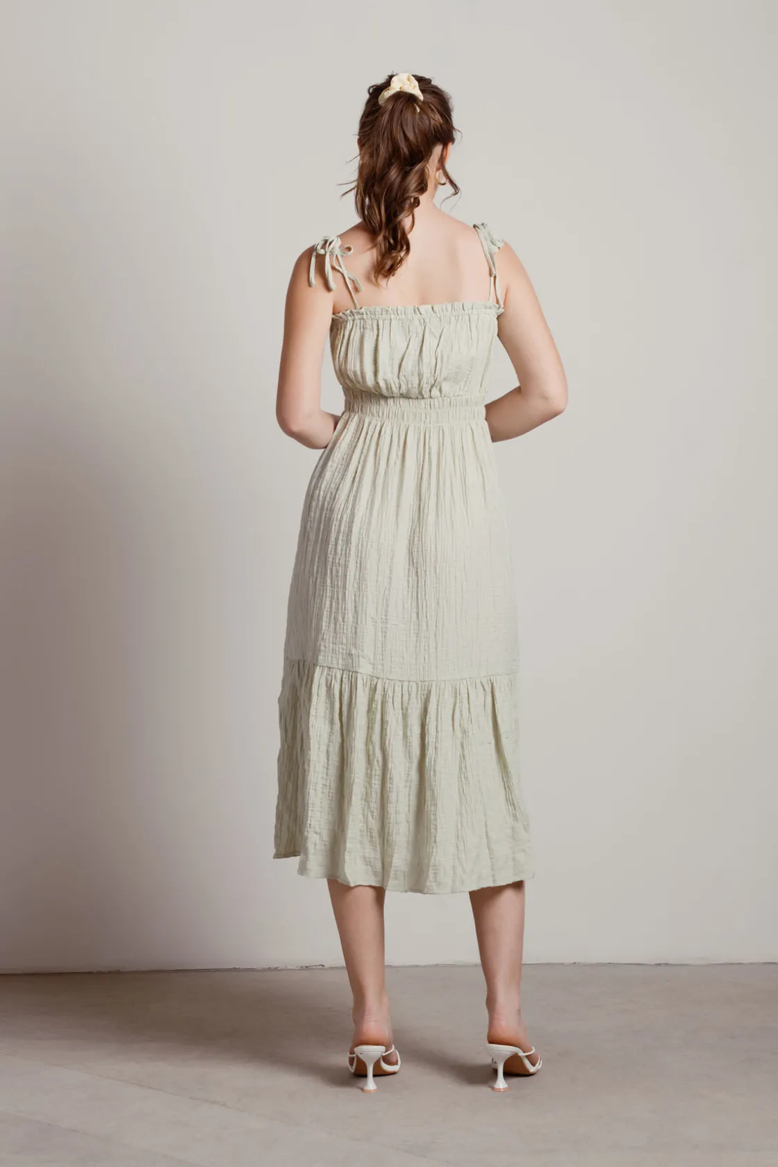 Tobi Let Me Down Slowly Crinkle Smocked Midi Dress -
