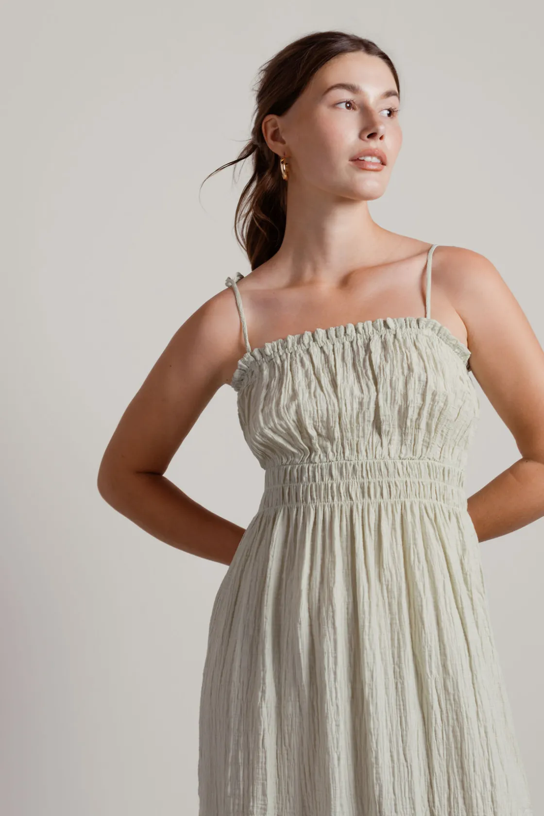 Tobi Let Me Down Slowly Crinkle Smocked Midi Dress -