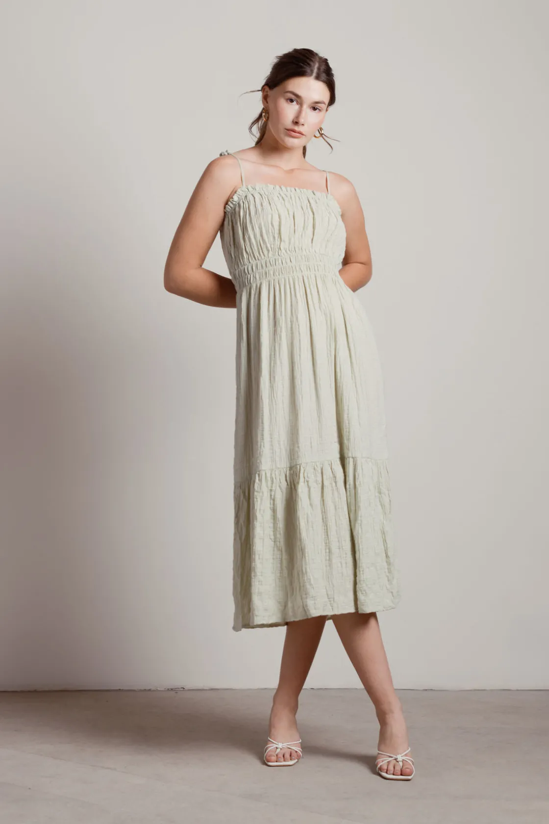 Tobi Let Me Down Slowly Crinkle Smocked Midi Dress -
