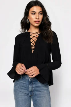 Tobi Lexi Lace Up Blouse - Black