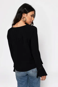 Tobi Lexi Lace Up Blouse - Black