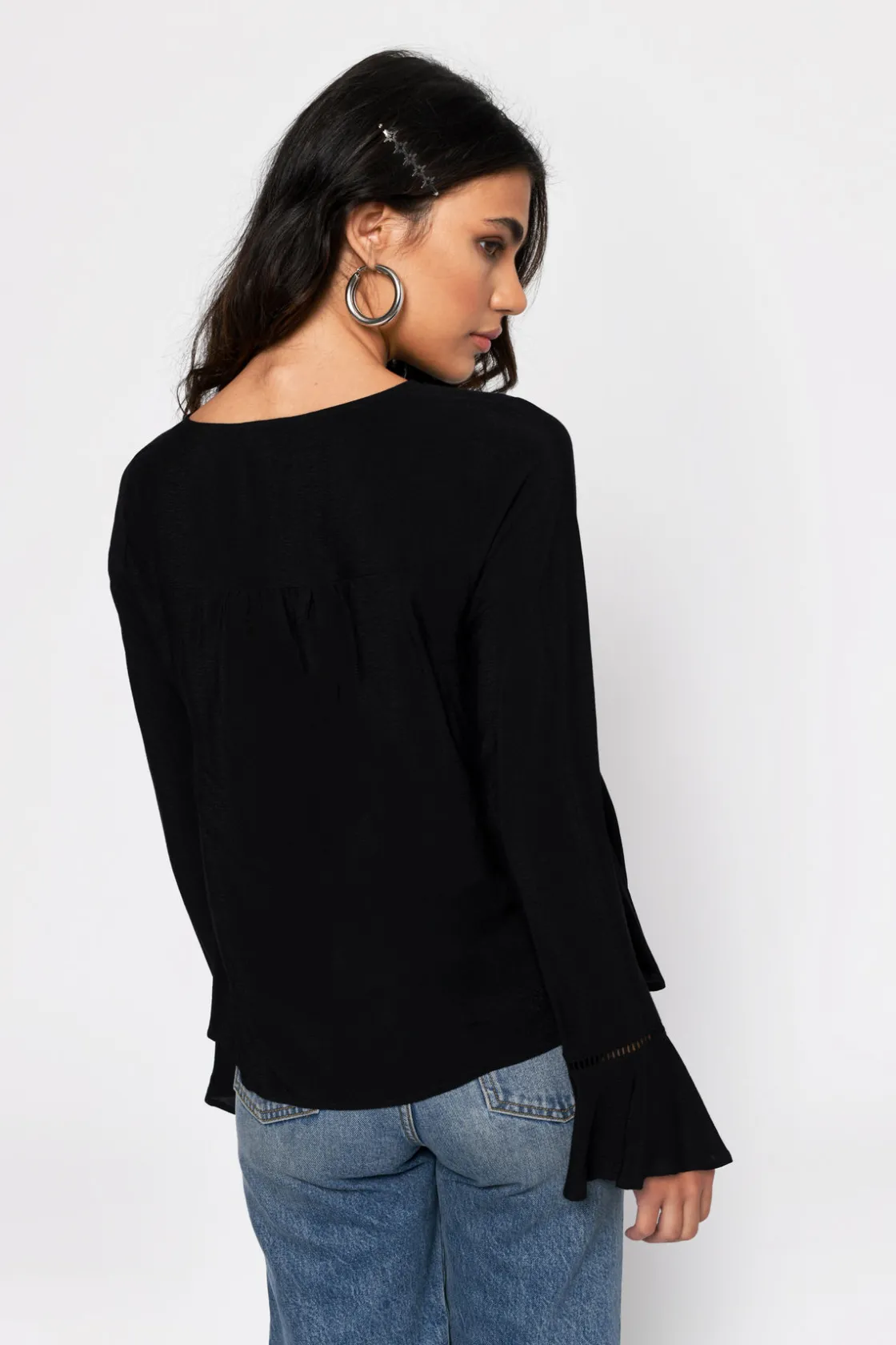Tobi Lexi Lace Up Blouse - Black
