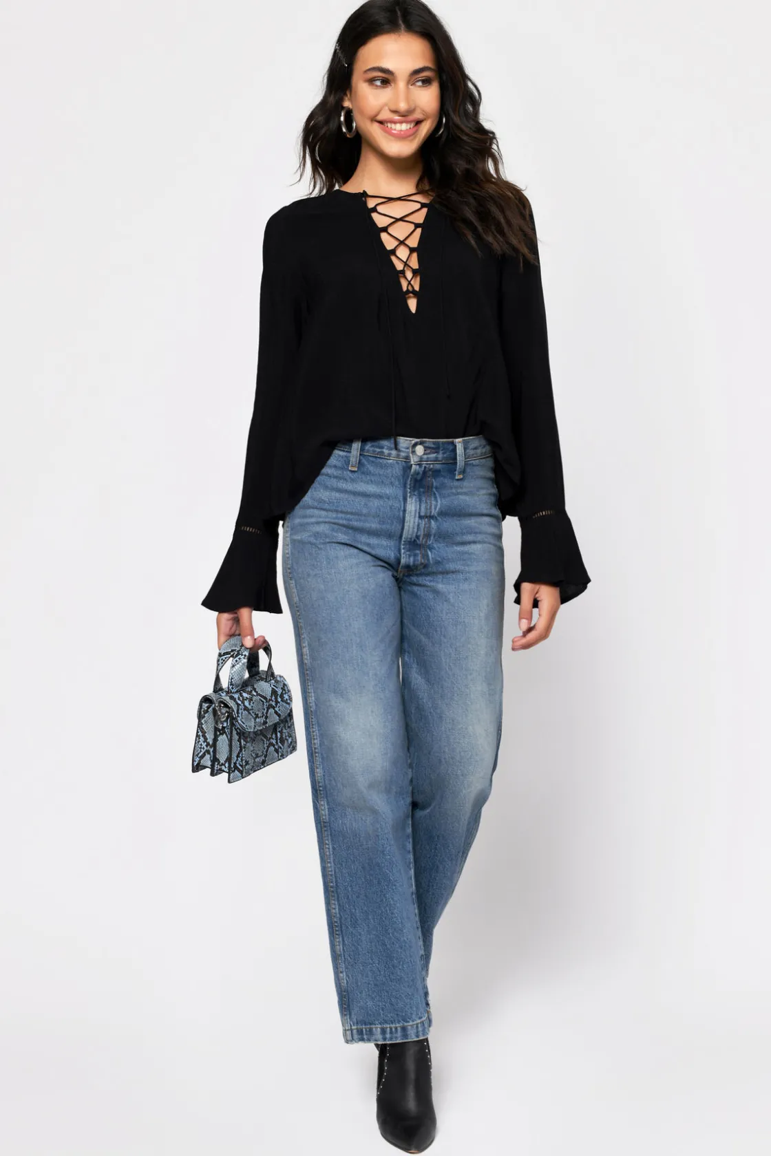 Tobi Lexi Lace Up Blouse - Black