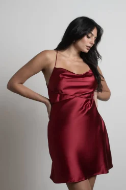 Tobi Light Up The Night Satin Cross Back Mini Dress - Off White