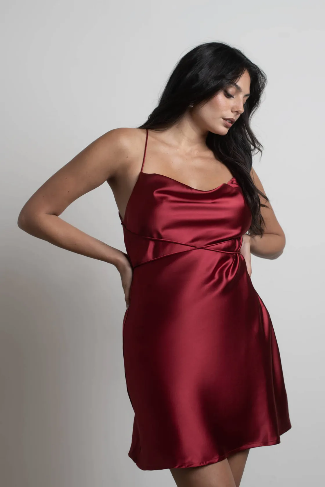 Tobi Light Up The Night Satin Cross Back Mini Dress - Off White