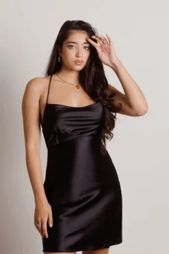 Tobi Light Up The Night Satin Cross Back Mini Dress - Off White
