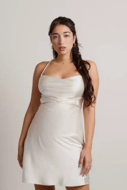 Tobi Light Up The Night Satin Cross Back Mini Dress - Off White