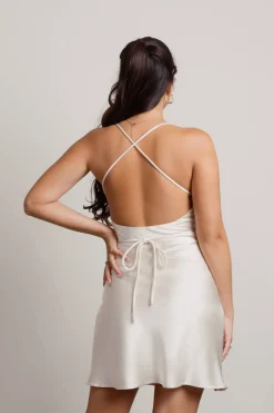 Tobi Light Up The Night Satin Cross Back Mini Dress - Off White