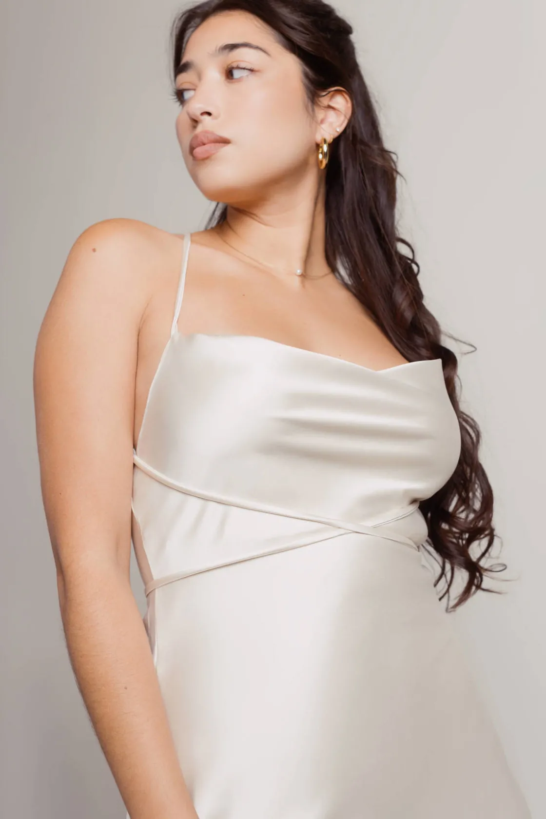 Tobi Light Up The Night Satin Cross Back Mini Dress - Off White