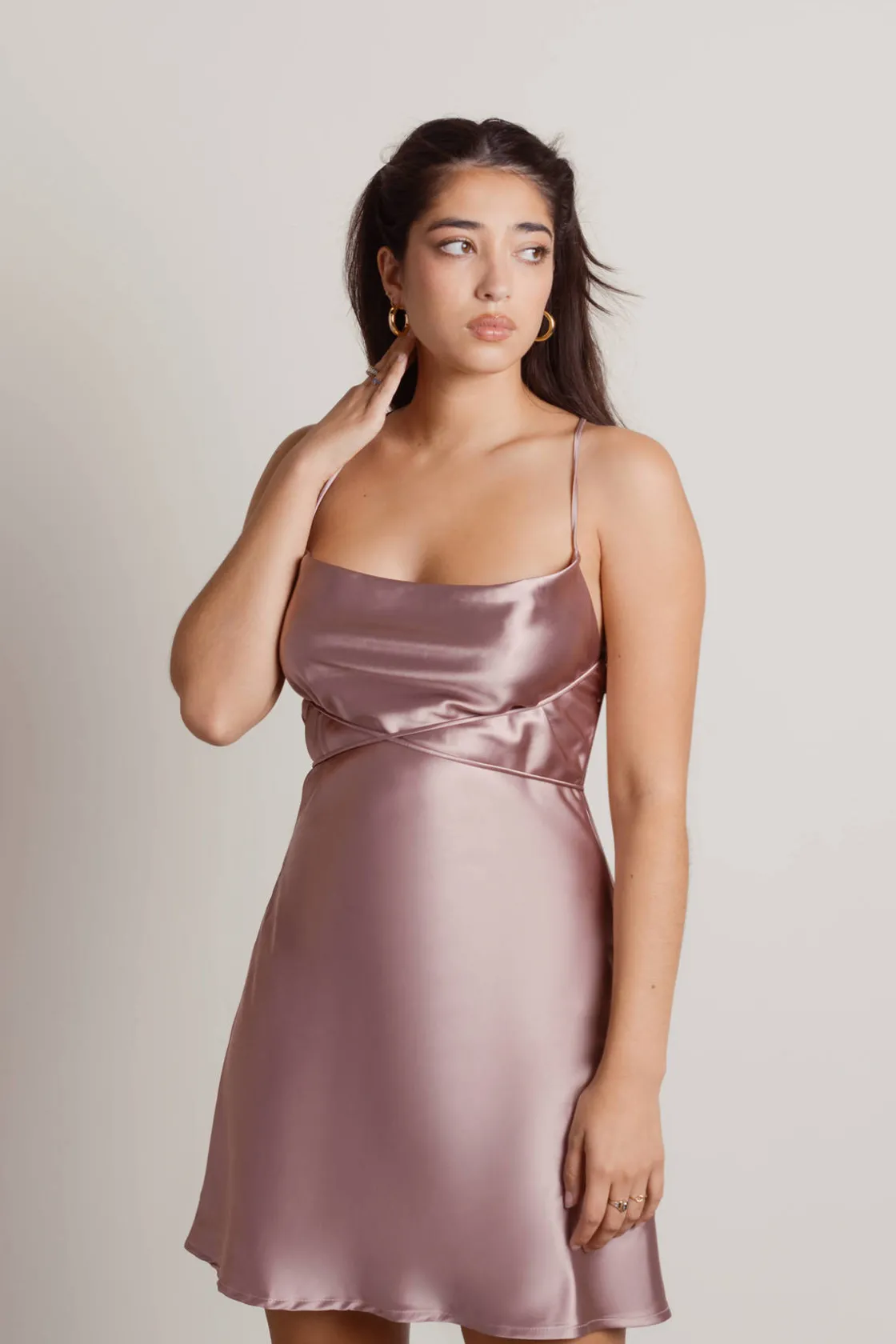 Tobi Light Up The Night Satin Cross Back Mini Dress - Off White