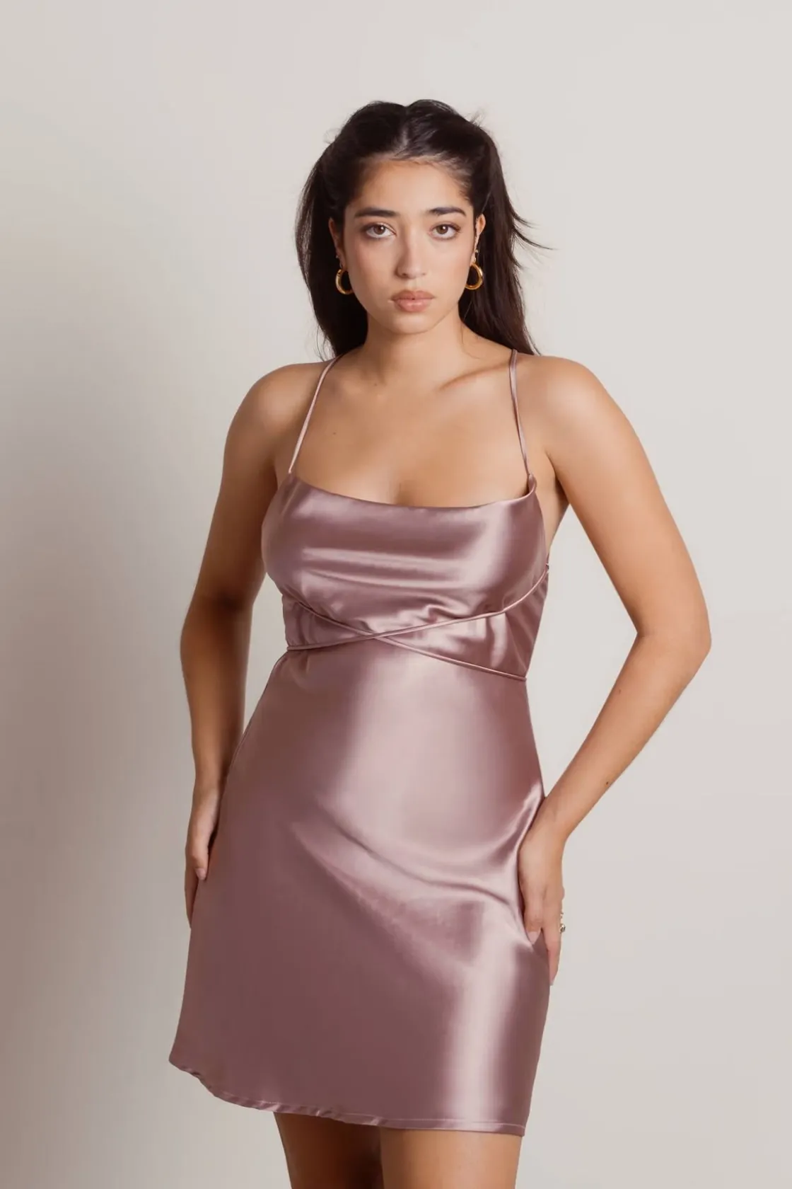 Tobi Light Up The Night Satin Cross Back Mini Dress - Off White