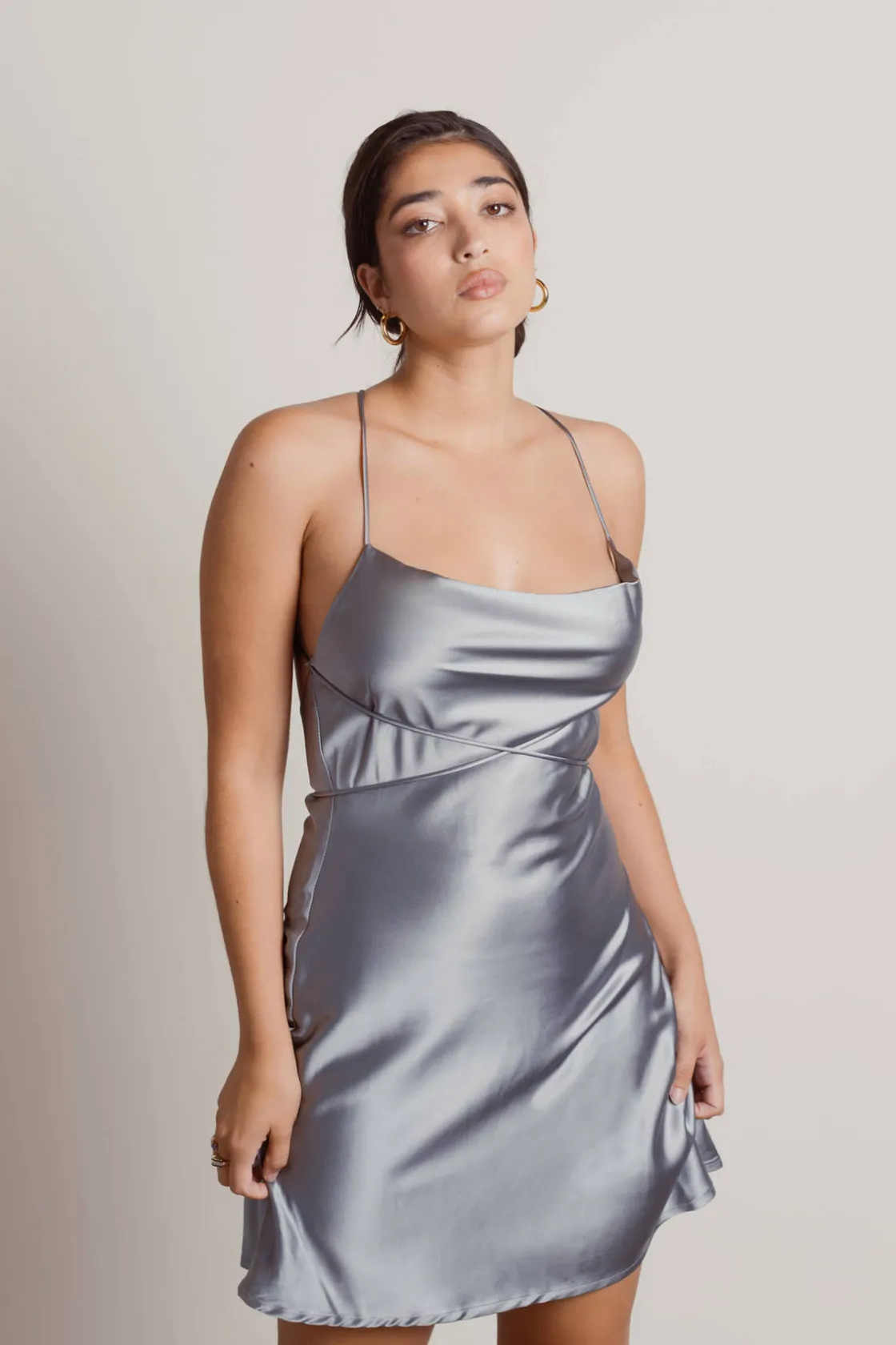 Tobi Light Up The Night Satin Cross Back Mini Dress - Off White