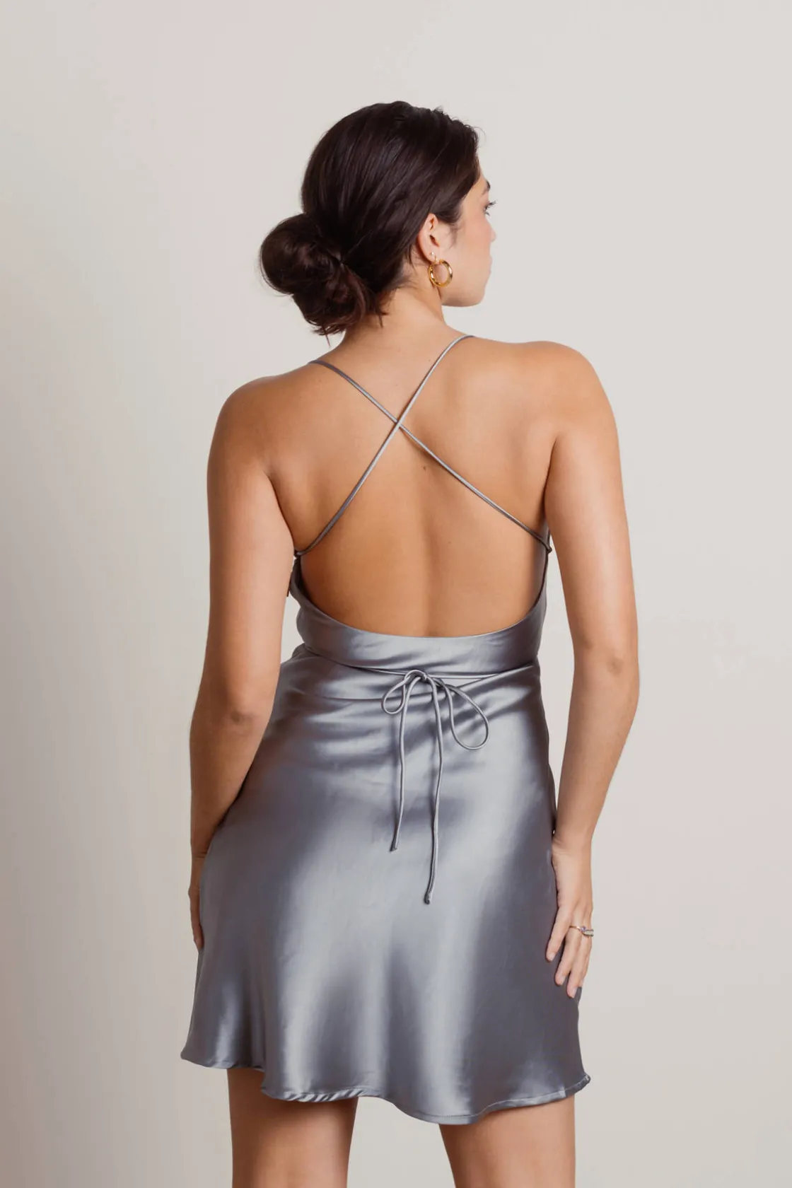 Tobi Light Up The Night Satin Cross Back Mini Dress - Off White