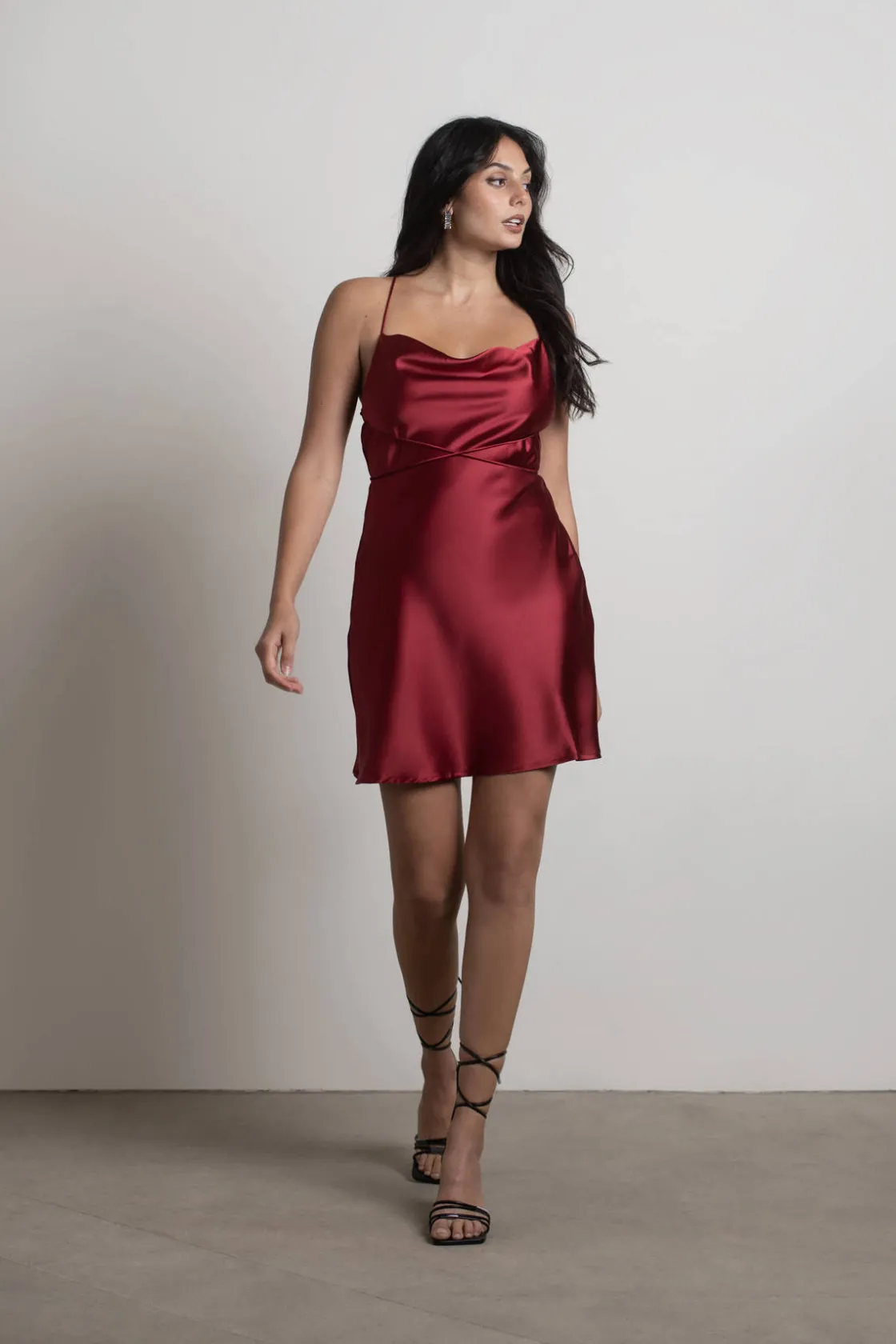 Tobi Light Up The Night Satin Cross Back Mini Dress - Off White