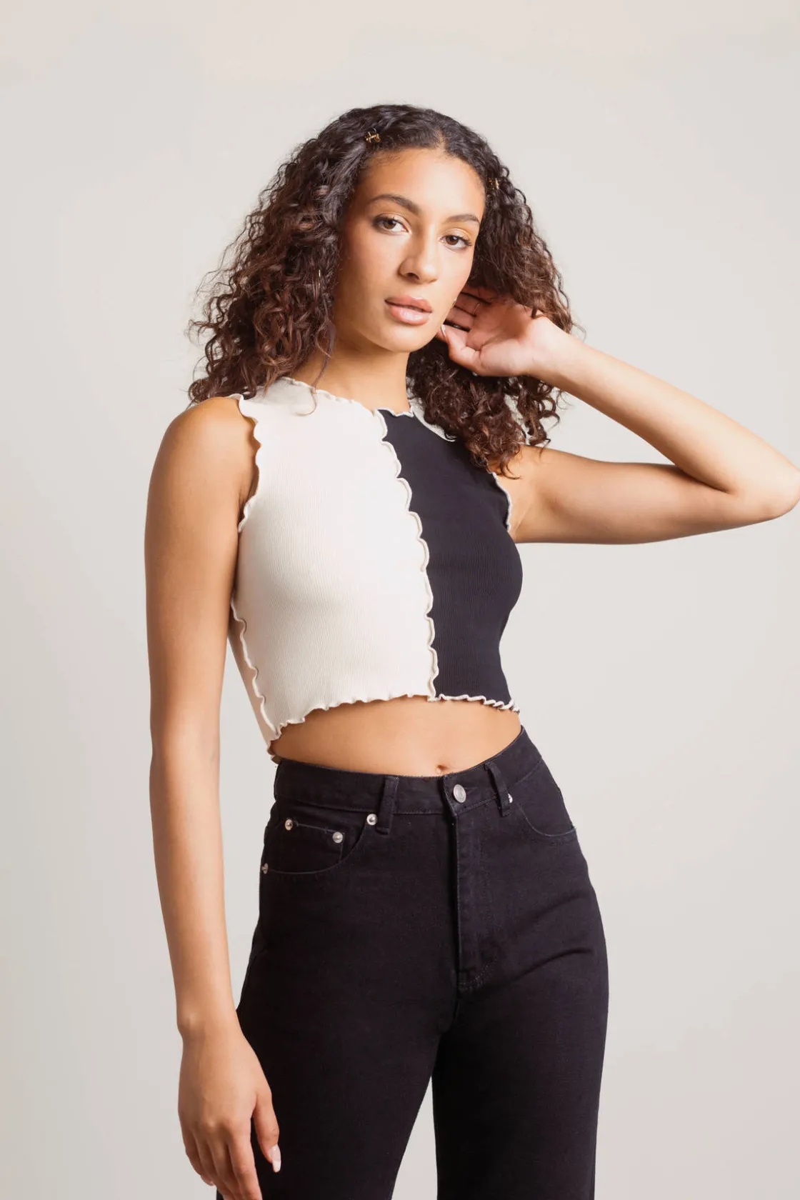 Tobi Like I Want You Crop Top - Ecru Black