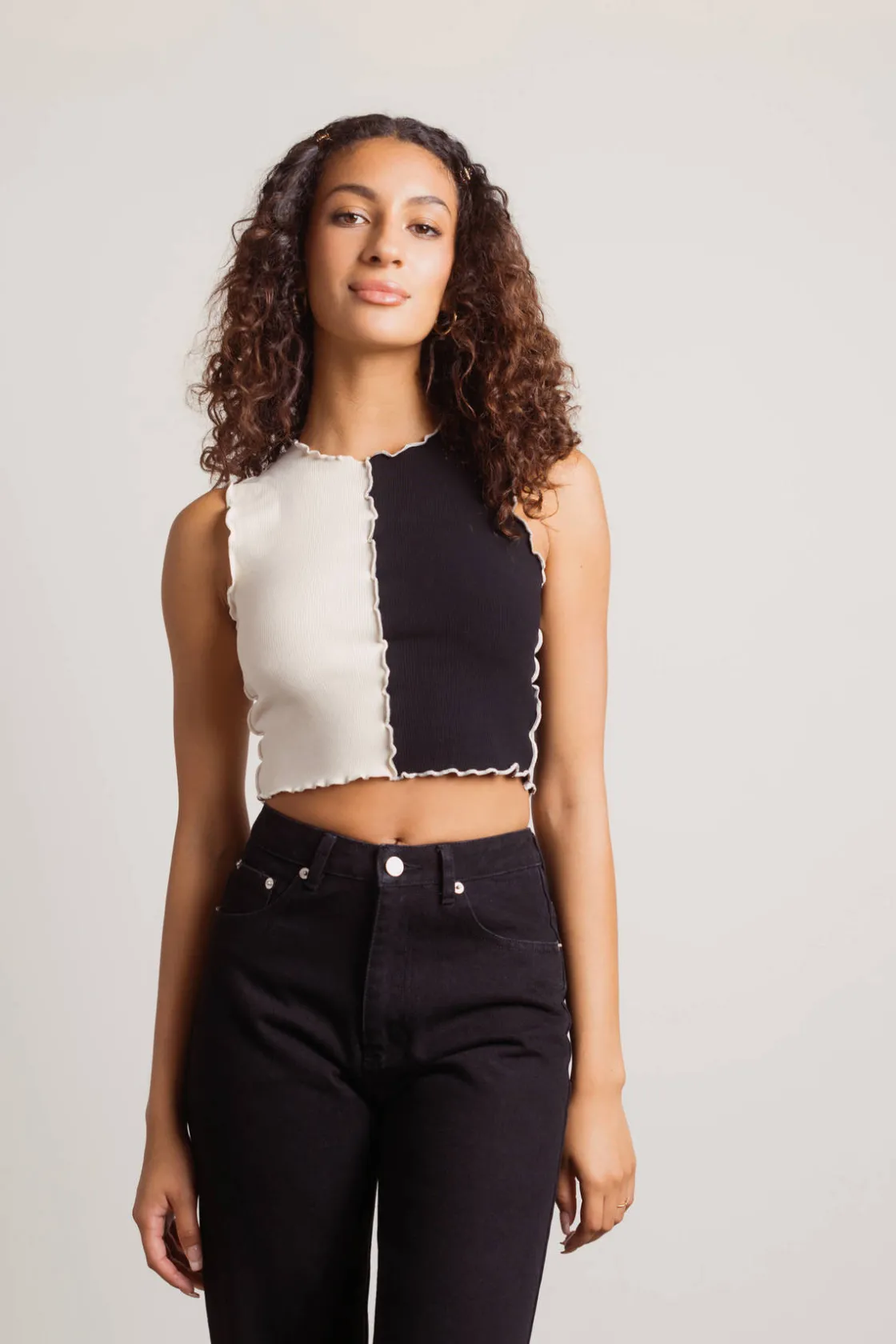 Tobi Like I Want You Crop Top - Ecru Black