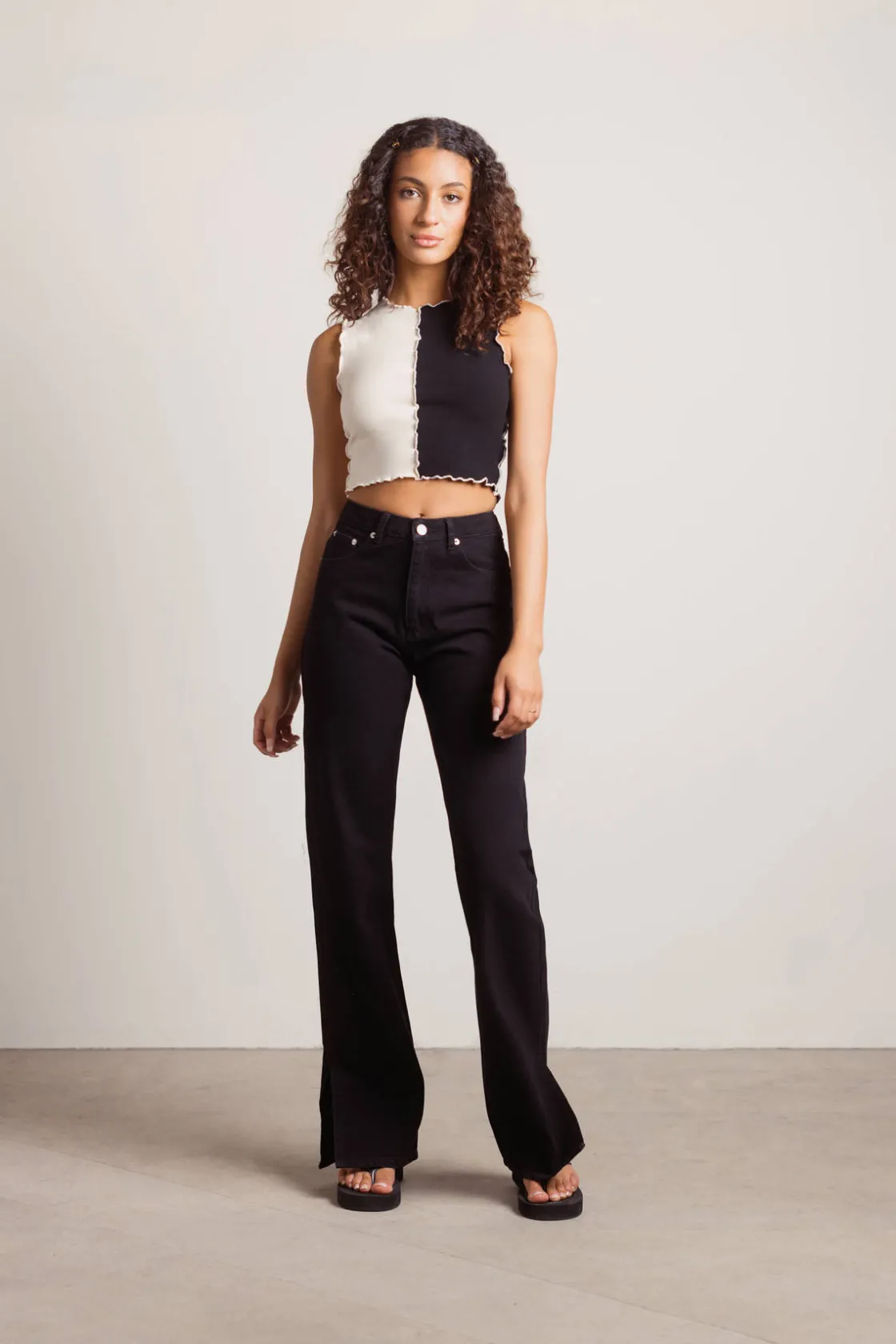 Tobi Like I Want You Crop Top - Ecru Black