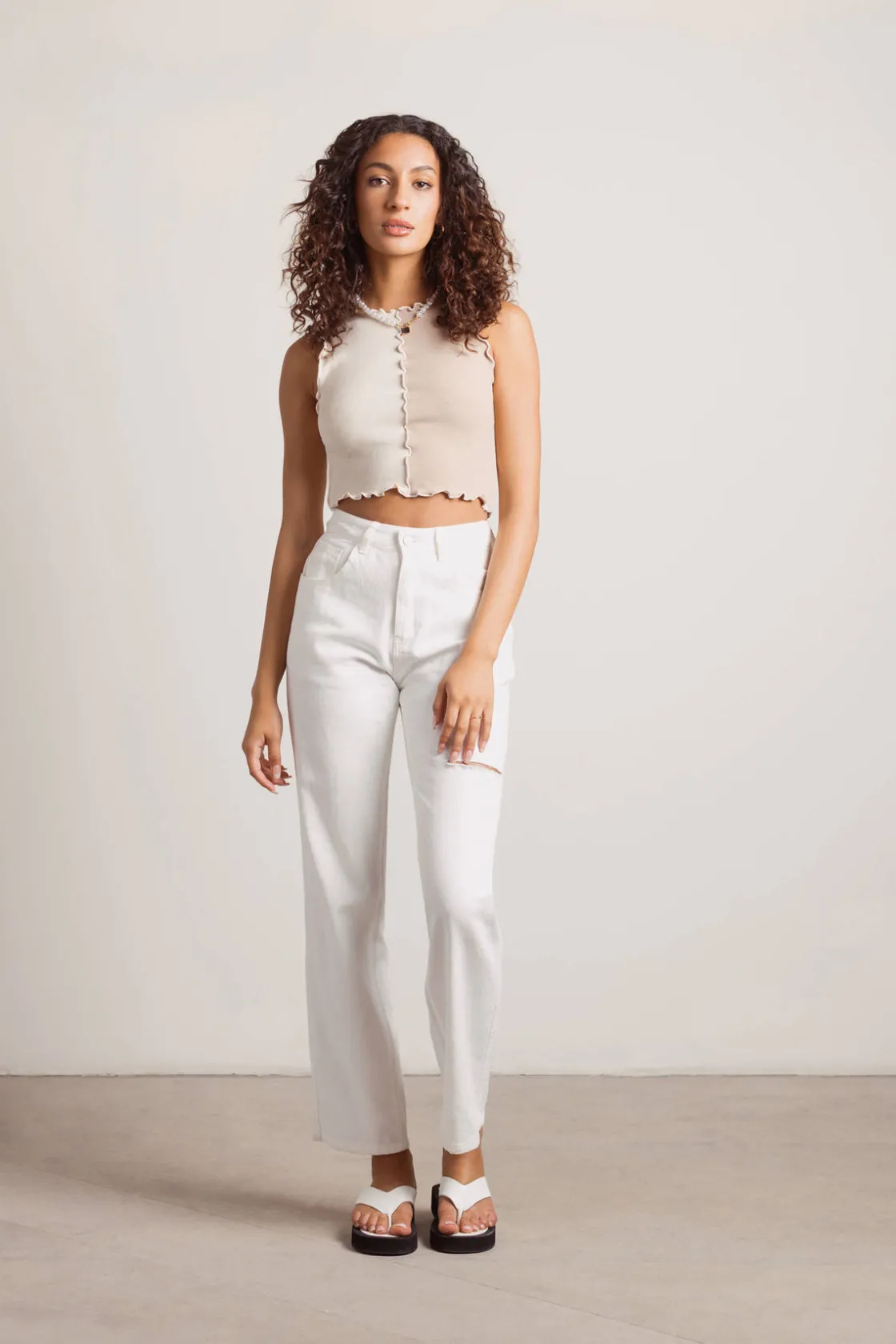 Tobi Like I Want You Crop Top - Ecru Black