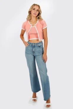 Tobi Lillian Sweater Crop Top And Cardigan Set - Pink