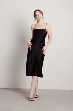 Tobi Liora Satin Cross Back Midi Dress - Black