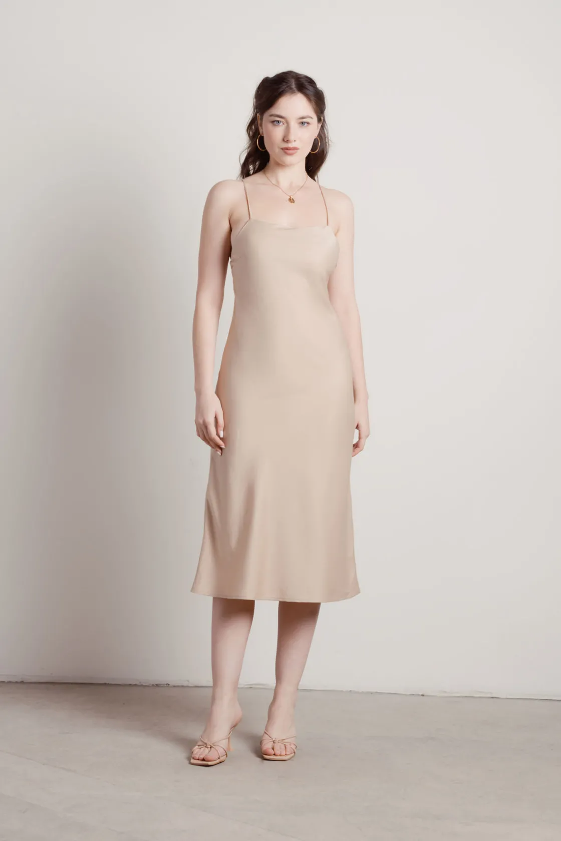 Tobi Liora Satin Cross Back Midi Dress - Black