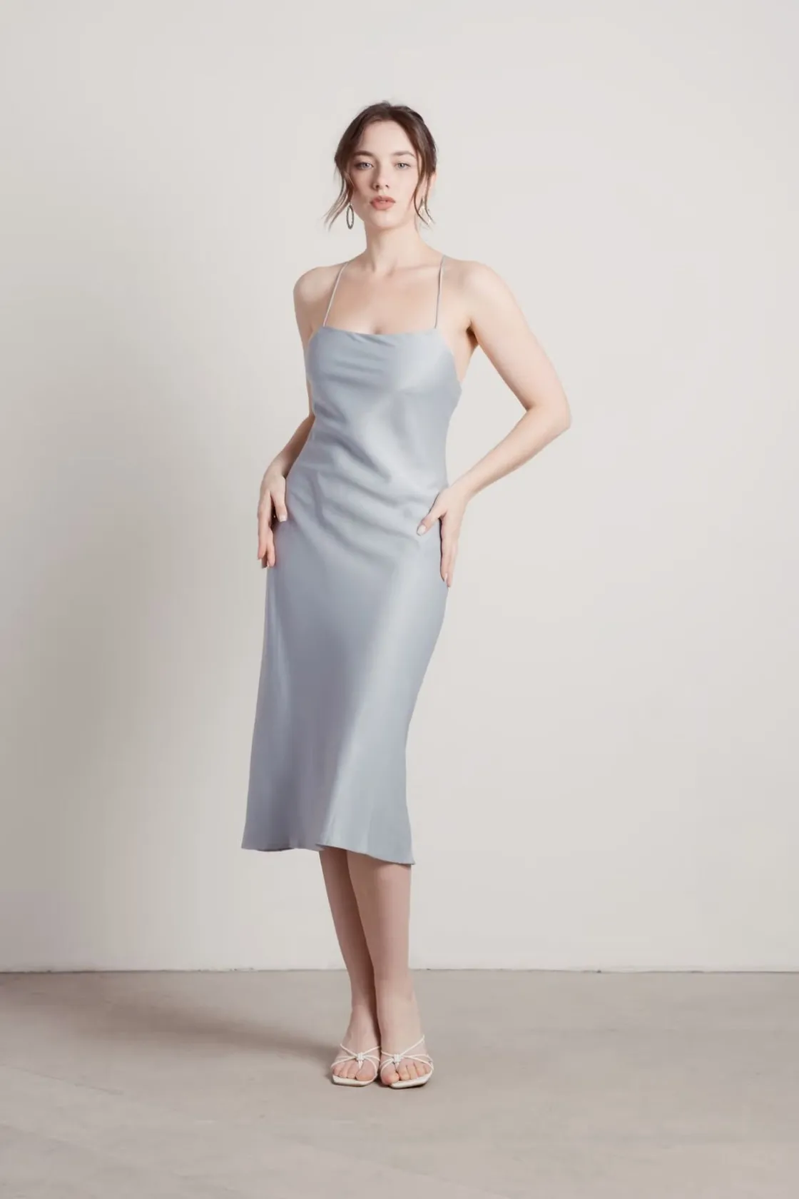 Tobi Liora Satin Cross Back Midi Dress - Black