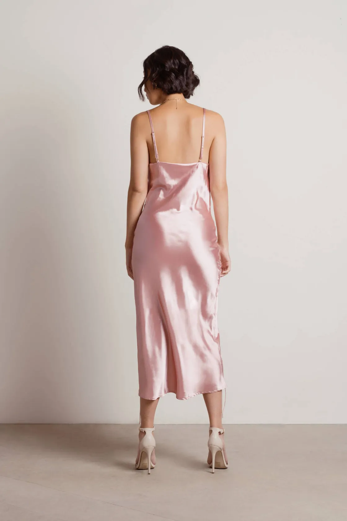 Tobi Listen To Me Satin Ruched Midi Dress - Blush