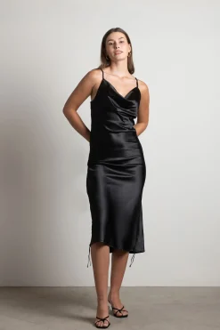 Tobi Listen To Me Satin Ruched Midi Dress - Blush