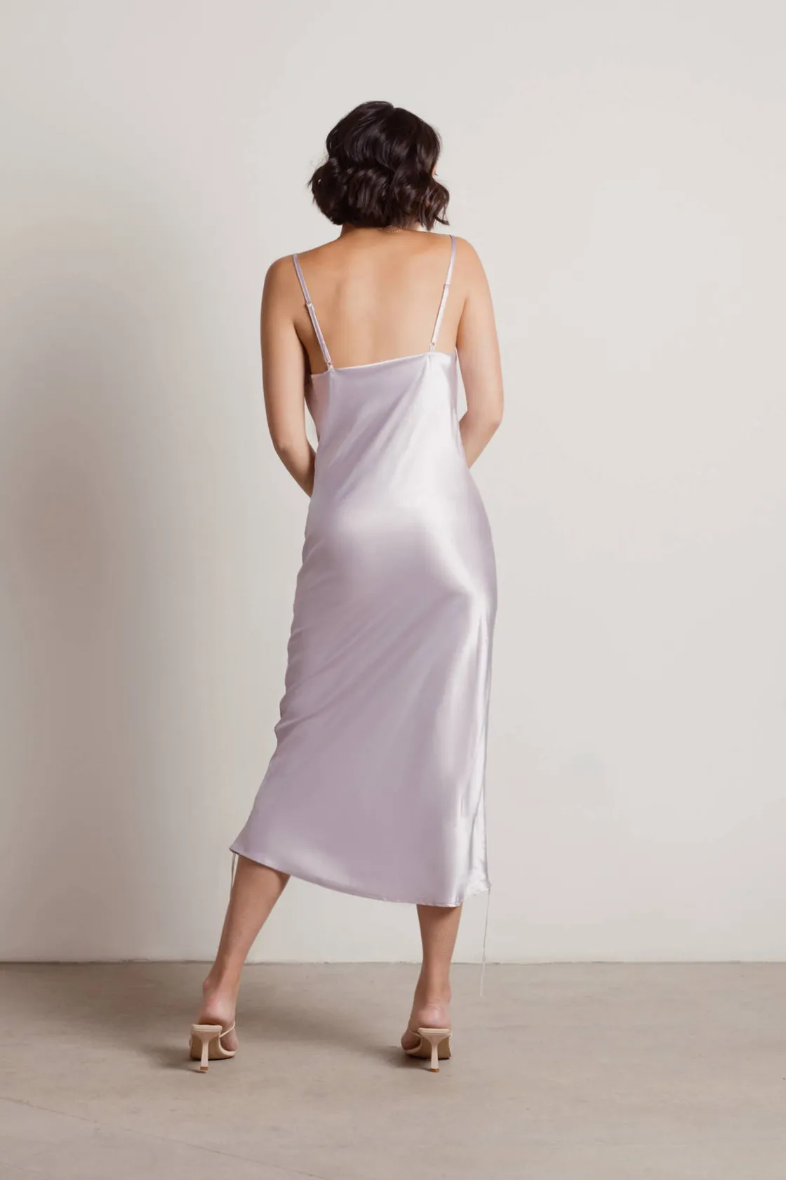 Tobi Listen To Me Satin Ruched Midi Dress - Blush