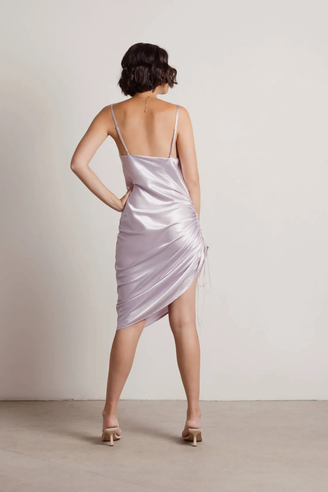 Tobi Listen To Me Satin Ruched Midi Dress - Blush