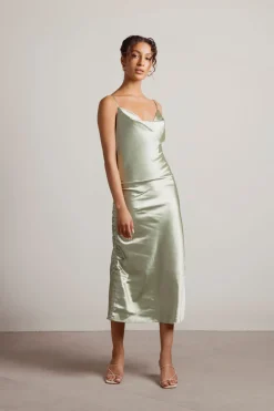 Tobi Listen To Me Satin Ruched Midi Dress - Blush