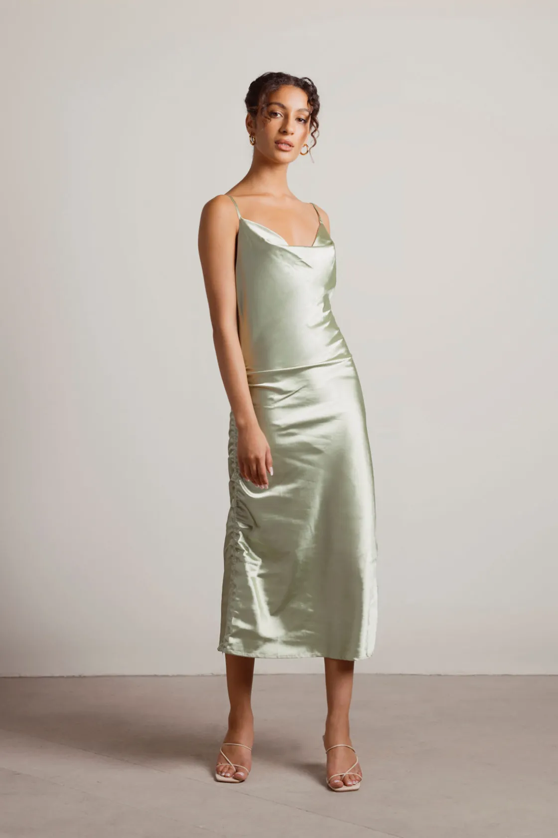 Tobi Listen To Me Satin Ruched Midi Dress - Blush