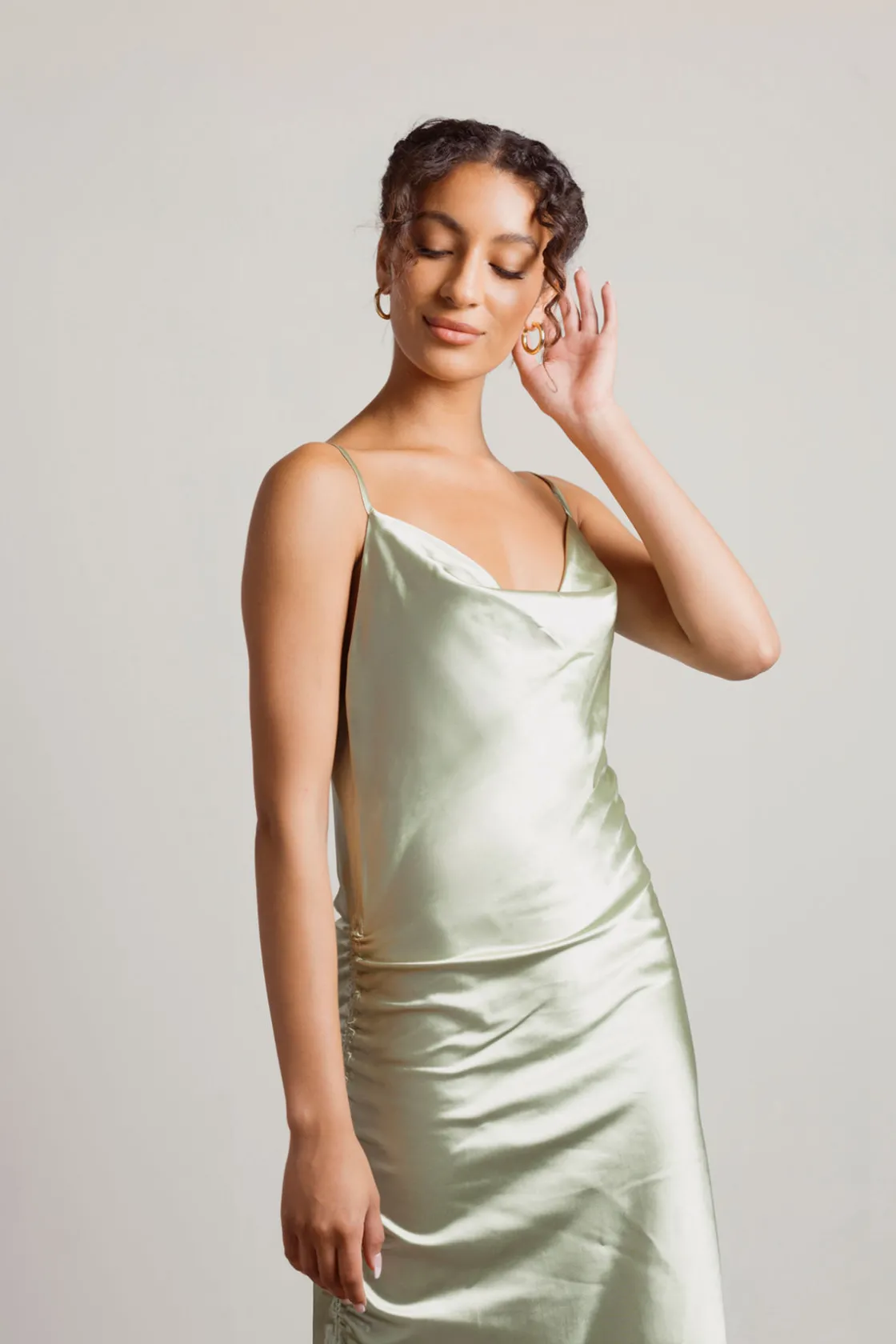 Tobi Listen To Me Satin Ruched Midi Dress - Blush