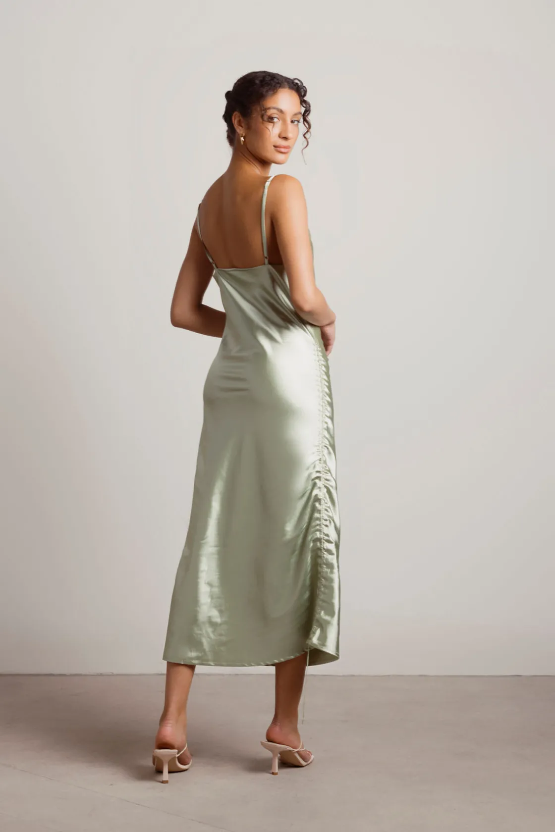 Tobi Listen To Me Satin Ruched Midi Dress - Blush