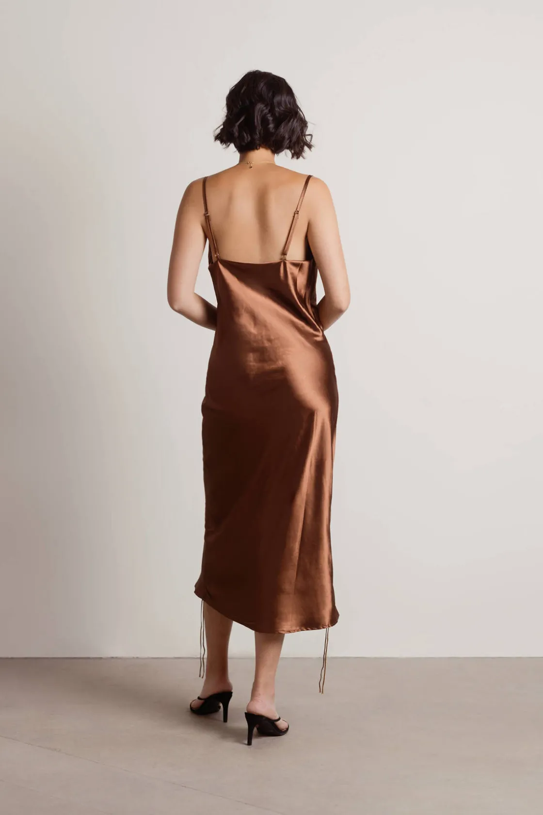 Tobi Listen To Me Satin Ruched Midi Dress - Blush