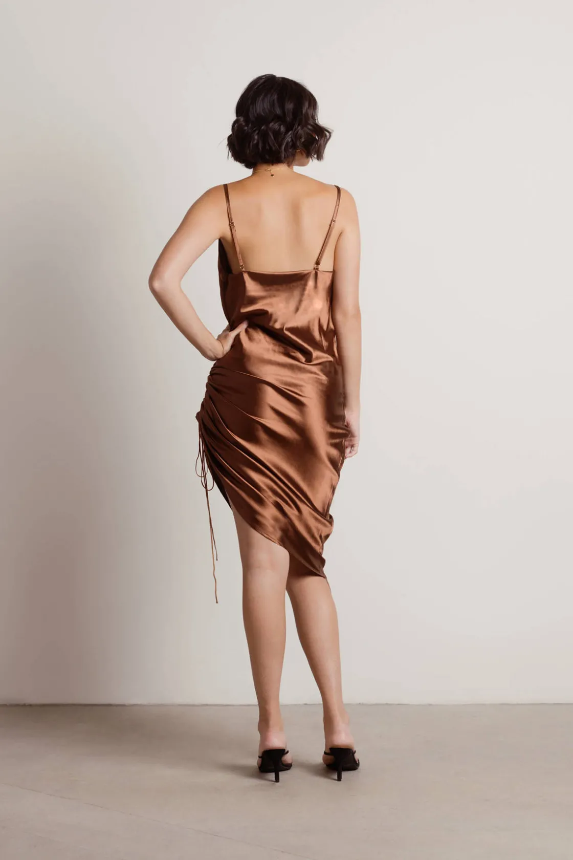 Tobi Listen To Me Satin Ruched Midi Dress - Blush