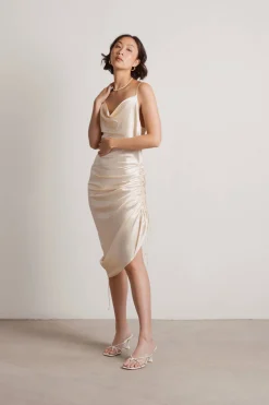 Tobi Listen To Me Satin Ruched Midi Dress - Blush
