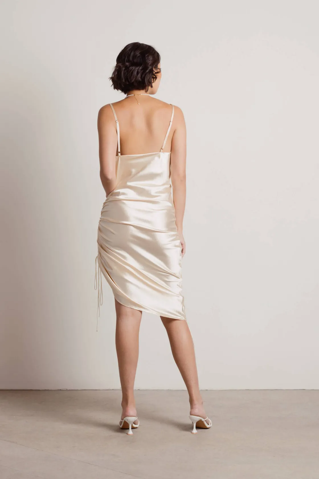 Tobi Listen To Me Satin Ruched Midi Dress - Blush