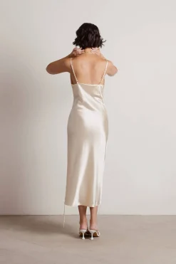 Tobi Listen To Me Satin Ruched Midi Dress - Blush