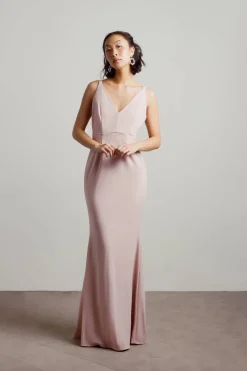 Tobi Lock It Down Deep V Mermaid Maxi Dress - Ivory