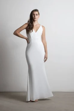 Tobi Lock It Down Deep V Mermaid Maxi Dress - Ivory