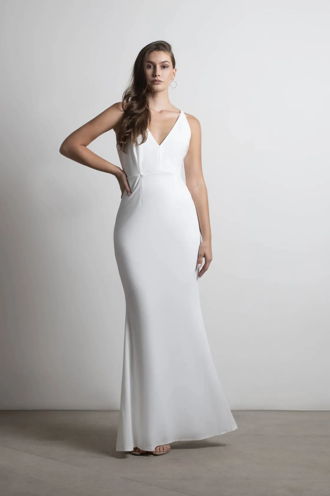 Tobi Lock It Down Deep V Mermaid Maxi Dress - Ivory