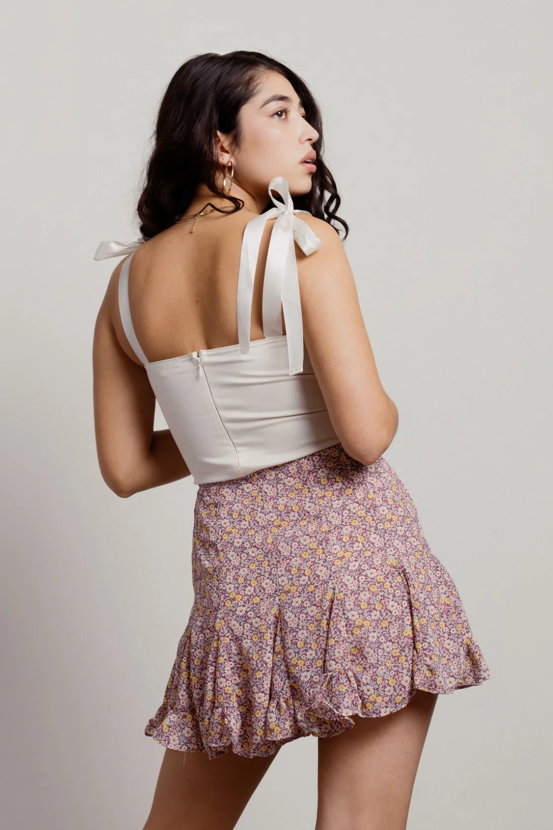 Tobi Look This Way Floral Mini Skirt - Natural