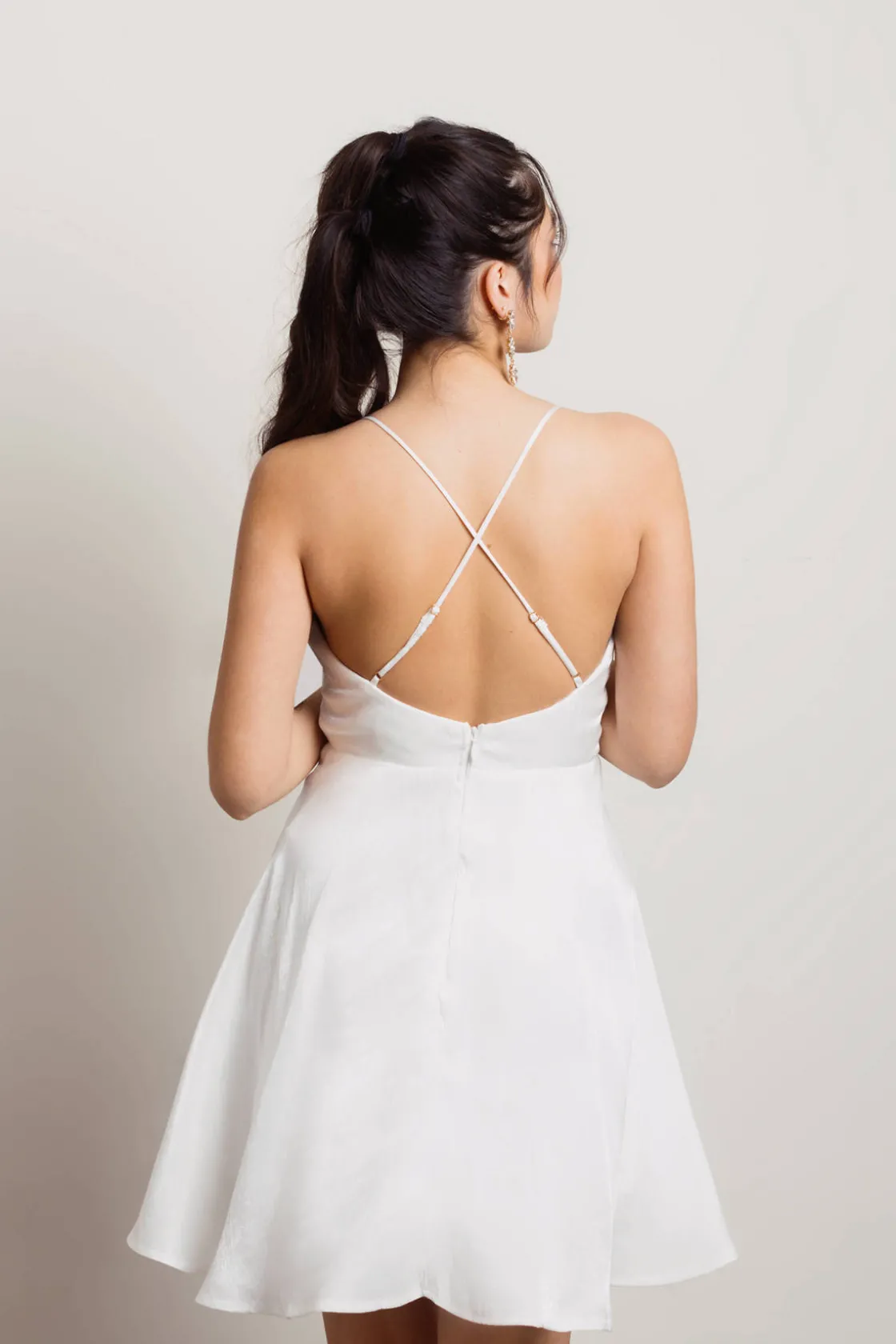Tobi Lorena Cross Back Skater Mini Dress - White
